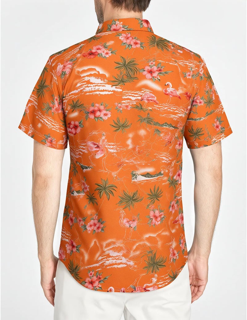 SSLR Mens Hawaiian Shirt Flamingos Casual Short Sleeve Button Down Shirts Aloha Shirt (Medium, Orange) - Image 2
